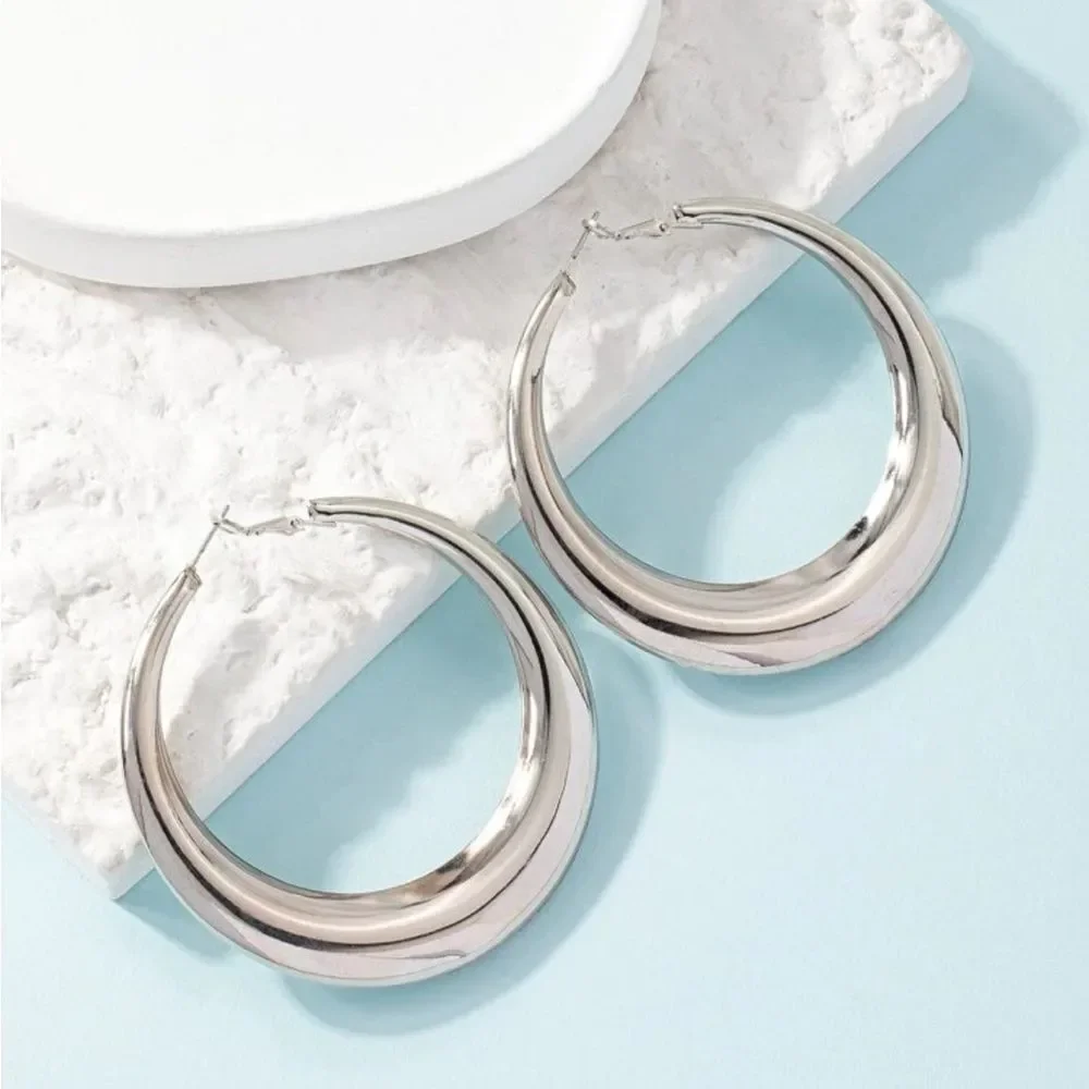 Minimalist‎ silver color Hoop Earrings